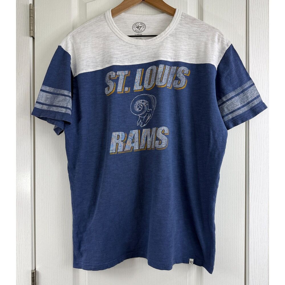 47 Brand St. Louis Rams NFL Short Sleeve T Shirt Blue White 100% Cotton Adult L